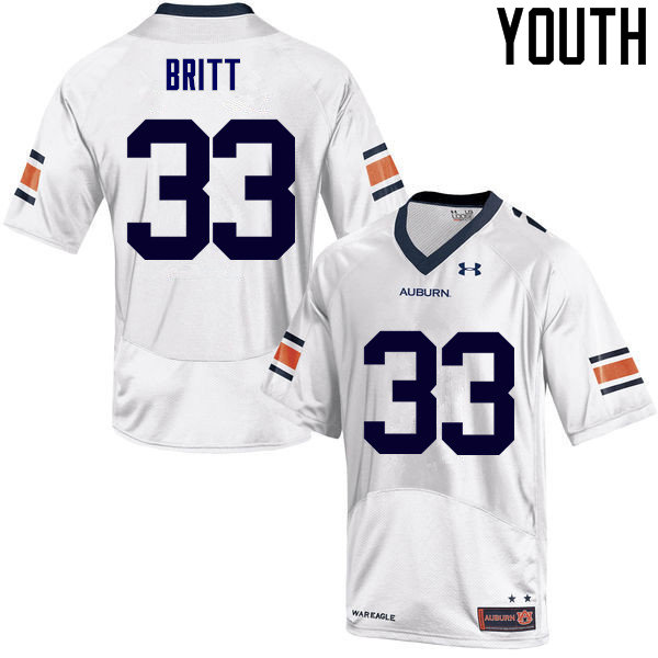 Auburn Tigers Youth K.J. Britt #33 White Under Armour Stitched College NCAA Authentic Football Jersey NSW7874IR